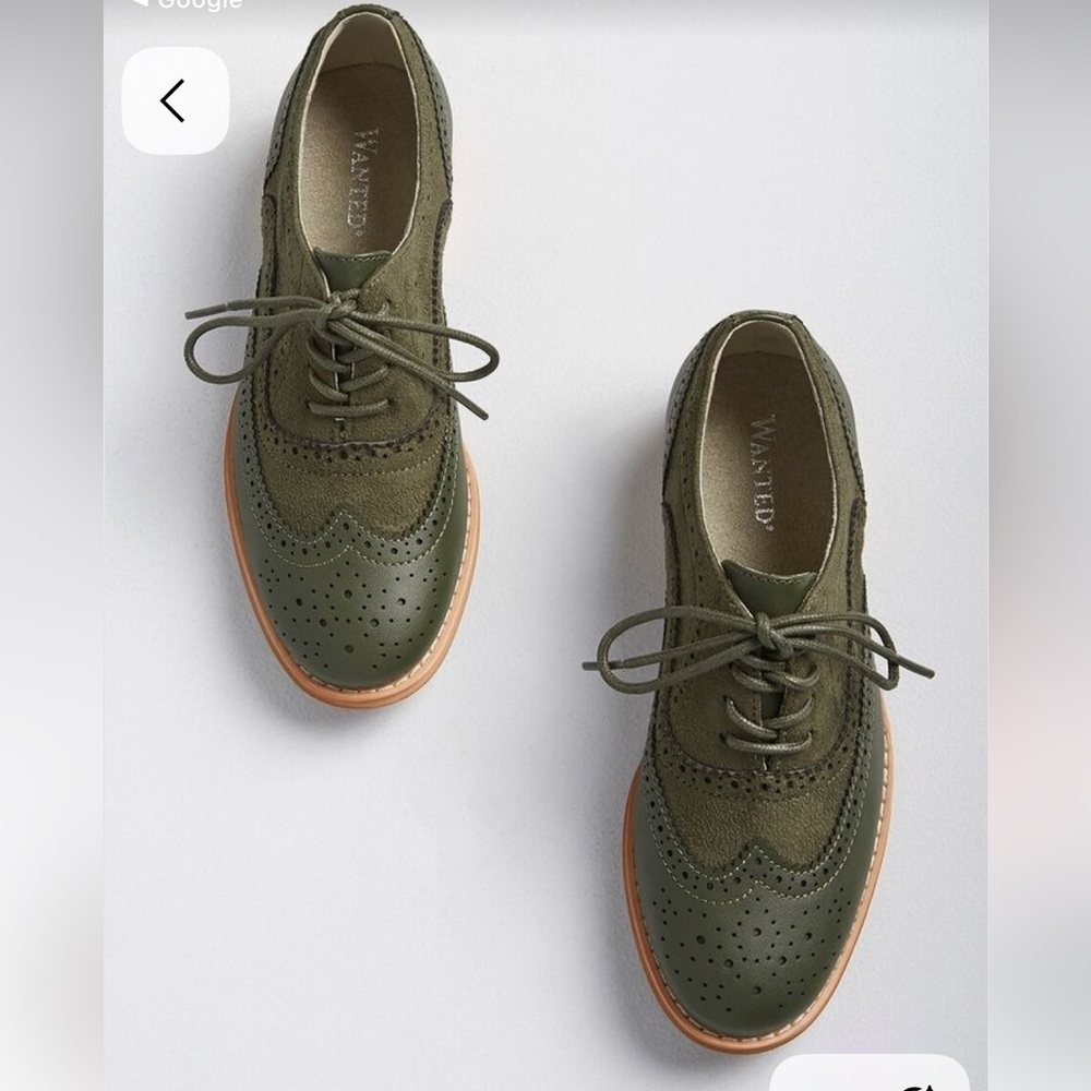 NWOT Wanted Olive Brogue Shoes In Size 6.5